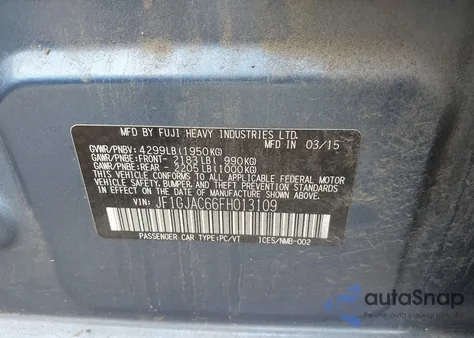 2015 Subaru Impreza 2.0I Premium из США, поврежденный, VIN JF1GJAC66FH013109